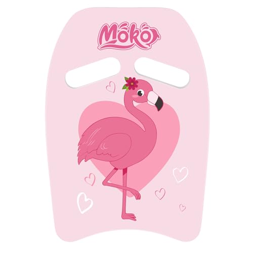 MoKo Kinder Schwimmbrett, Schwimmen Kickboard Trainingsausrüstung mit Griffen Cartoon Swim Float Schwimmtrainingsausrüstung Schwimm Board für Junge Mädchen - Rosa & Herz Flamingo von MoKo