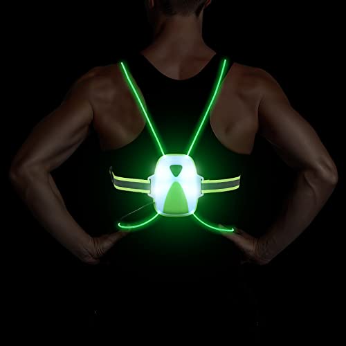 MoKo LED Lauflicht, Wiederaufladbare Lauflampe mit Reflektierendem Band für Läufer und Jogger LED Lauflichter Verstellbare Brustlampe für Joggen Camping Angeln Laufen - Grün von MoKo