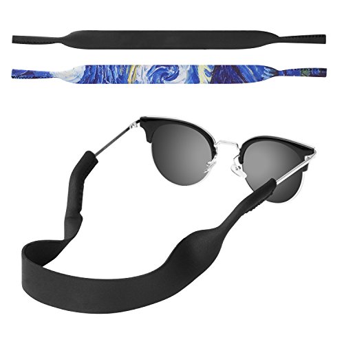 MoKo Neoprene Brillenband - 2 Stück Universal Sonnenbrille Eyewear Strap Brillenkordel schwimmende Material Anti-Rutsch Schutzbrille Halter für Kinder, Männer, Frauen - Schwarz & Sterne Nacht von MoKo