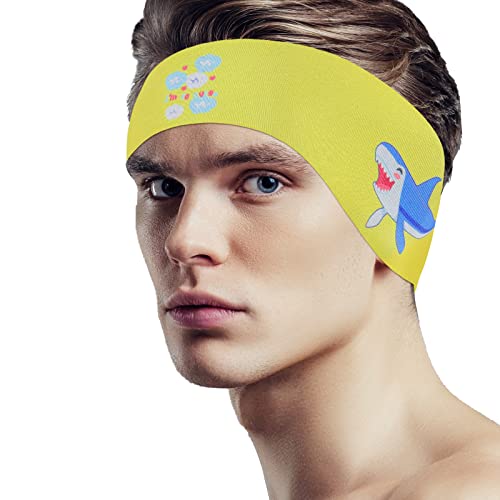 MoKo Schwimmen Stirnband, Neopren Schwimmband Ohrenband Wasserdichtes Kopfband Haarband mit Hohe Elastizität Ohrenschutz Band für Kinder Erwachsene ab 10 Jahren, L Größe, Gelb&Hai von MoKo