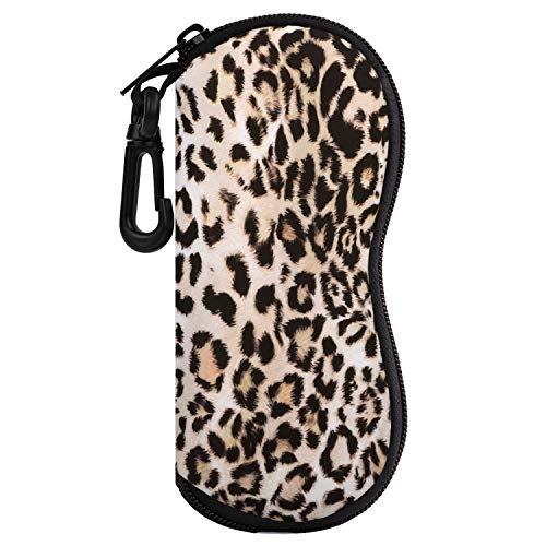 MoKo Sonnenbrille Tasche - [Ultra Lightweight] Neopren Reißverschluss Brillenetui mit Gürtelclip für Brillen, Rahmen, Tragbare Case für Schlüssel, Bleistifte, Karten, Leopard von MoKo