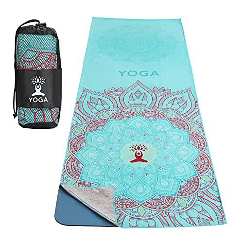 MoKo Yogamatten Handtuch, rutschfest Yoga Handtuch Auflage für Yogamatte Schweißabsorbierend Saugfähig Schnelltrocknend Yogatuch für Pilates Hot Yoga Picknick im Freien - Lotus von MoKo