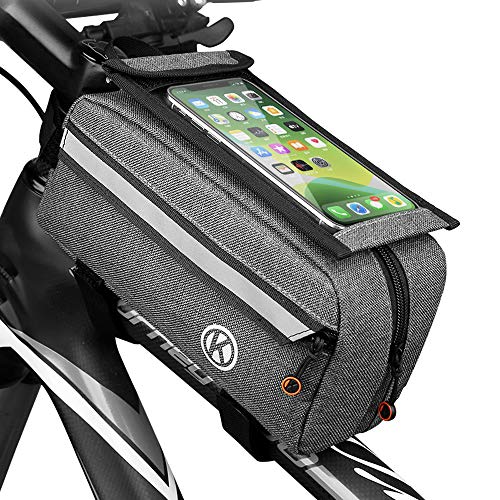 MoYouno Fahrradtasche,Fahrradrahmentasche, wasserdichte Touchscreen-Fahrradtasche, Fahrrad-Oberrohr-Fahrradtasche Großraumspeicher für Smartphones unter 6,4 Zoll von MoYouno