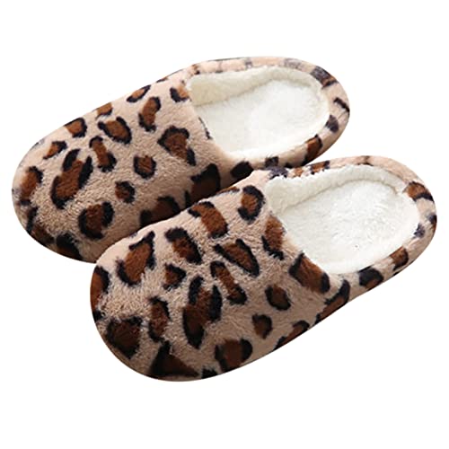 Fuzzy Leopardenmuster Hausschuhe für Damen Herren Soft Warm Plüsch Pantoffeln mit Weiche Memory Foam Rutschfeste Bequeme Hausschuhe Pantoletten Hüttenschuhe Winterschuhe Indoor Outdoor Lammfell Haussc von Mobanna