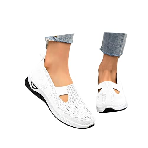 Sneaker Damen Weiss - Weite H Schuhe - Breite Fuß Orthopädische Sommerschuhe - Sommer Leicht Walkingschuhe Atmungsaktives Frauen Diabetiker Gesundheitsschuhe Bequeme Outdoor Turnschuhe, 41 von Mobanna