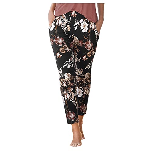 Sommerhose Damen Leicht Boho Strandhose - Lange Haremshose Schlupfhose Freizeithose mit Taschen Straight Bein Hose Stoffhose Sommer Yogahose, S-XXL von Mobanna