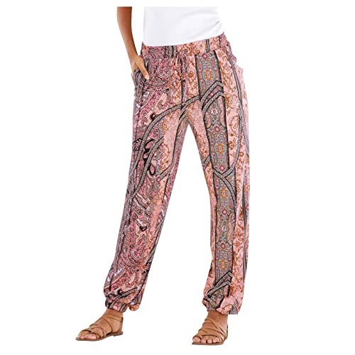 Sommerhose Damen Leicht Lang Stoffhose - Freizeithose Schlupfhose Lockere Luftig Sommerhosen Relaxhose Boho Elegant Lässige Hose Mit Taschen Haremshose Yogahose von Mobanna