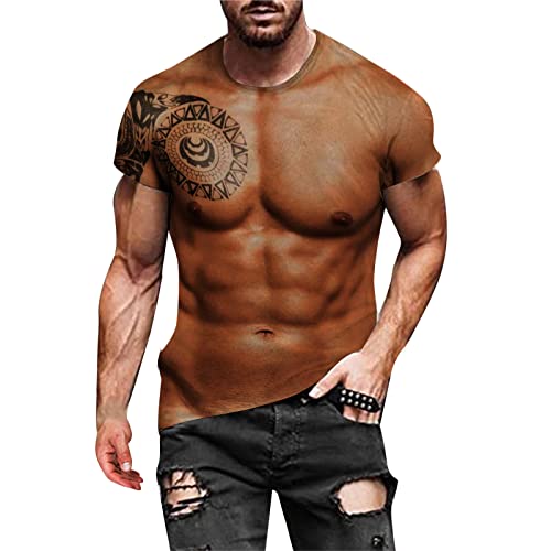 Ugly Tshirt, Muskelshirt Sixpack Herren 3D Bedrucktes Muscle Tshirt Große Größen Lustige Tattoo Muskel Kostüm Faschingskostüm Six Pack T Shirt Männer Sommer Kurzarm Tee Shirt Unisex L von Mobanna