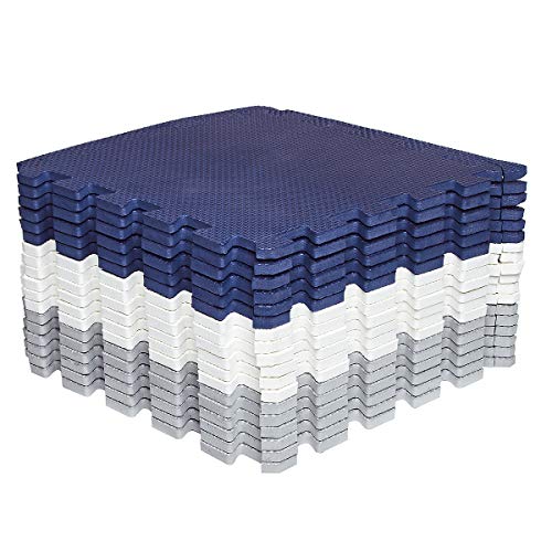 Mocosy 18 Pieces (30x 30cm) Zusammensteckbare Bodenmatten | Schutz-Bodenmatten | Puzzlematten | Weiche Schaumstoffmatten | Spielmatten | Turnmatten(Blau Weiß Grau) von Mocosy