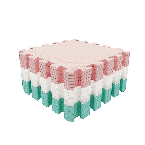 Mocosy 18 Pieces (30x 30cm) Zusammensteckbare Bodenmatten | Schutz-Bodenmatten | Puzzlematten | Weiche Schaumstoffmatten | Spielmatten | Turnmatten(Blau Weiß Rosa) von Mocosy