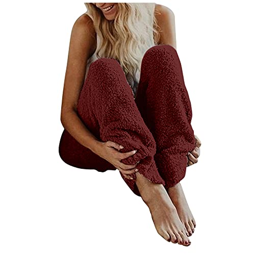 Damen Haushose Lang Winter Pyjamahose Flauschig Warm Thermohose Thermo Winterhose Gefüttert Plüsch Teddy Fleece Winterhose Fitness Sport Hosen Leggings Freizeithose Yogahose von Modaworld