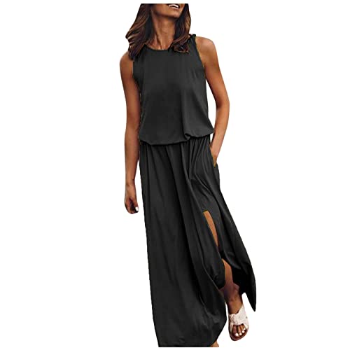 Modaworld Kleid Mit Schlitz Maxikleider Damen Sommer Ärmellos Sommerkleid Damen Lang Luftige Sommerkleider Elegant A Linie Lange Kleider Frauen Elegante Damenkleider Einfarbig Maxi Strandkleid von Modaworld