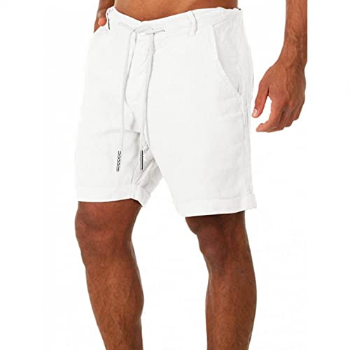 Modaworld Leinenshorts Herren Chinohose Freizeithosen Baumwolle und Leinen Kurze Hose Sommerhose Einfarbig Knielänge Strand-Shorts Sommer Dünn Cargohose mit Tunnelzug Sport Shorts Chinohose von Modaworld