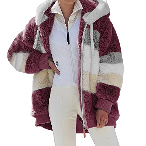 Modaworld Teddyfleece Jacke Damen Kuscheljacke Flauschig Teddy Fleecejacke Lang Kuschelfleece Jacke Mädchen Plüschmantel Winterjacke mit Kapuze Kuschelige Sweatjacke mit Teddyfutter von Modaworld