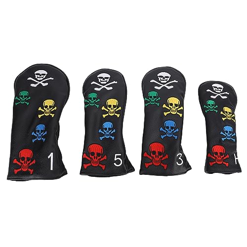 4 Stück Totenkopf-Golfschläger-Kopfhüllen, PU, ​​buntes Skelett-Design, Golf-Schlägerkopfhüllen, schützende Putter-Abdeckung für Golf-Enthusiasten (Negro) von Mokernali