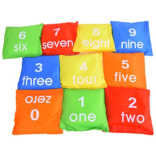 Sandsäcke für Kinder, Set mit 10 frühen Lernspielzeugen mit Zahlen, 11 x 10,5 x 2 cm, leuchtende Farben, Requisite für Wurfsportspiele von Mokernali