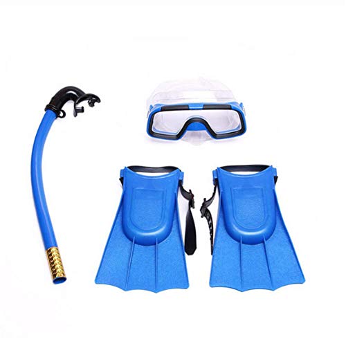 Molinter Kinder Schnorchel Set Tauchmaske Taucherbrille mit Schnorchel Silikon-Flossen Für Jungen Mädchen Junior Schnorchelausrüstung (Blau, Flossen Size:25-30) von Molinter