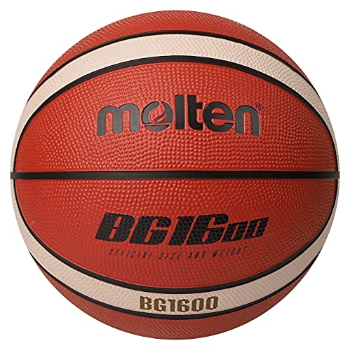 Molten BG1600 Basketball, für drinnen und draußen, Gummi, Größe 6, orange/elfenbeinfarben, geeignet für Jungen im Alter von 12, 13, 14 und Mädchen im Alter von 14 und Erwachsene, 32 von Molten