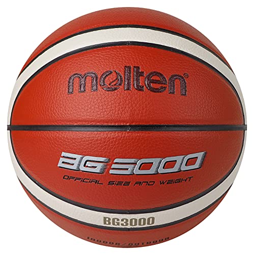 Molten BG3000 Basketball, Indoor/Outdoor, Kunstleder, Größe 5, orange/elfenbeinfarben, geeignet für Jungen im Alter von 7, 8, 9, 10 und 11, Mädchen im Alter von 12 und 13 Jahren von Molten