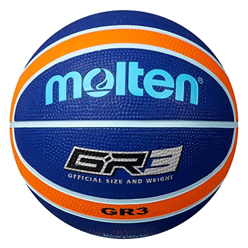 Molten GR Basketball, Indoor/Outdoor, Premium-Gummi, Größe 3, Schlagfarbe Blau/Orange, geeignet für Jungen im Alter von 3, 4, 5 und 6 Jahren und Mädchen ab 11 Jahren (BGR3-NOR) von Molten