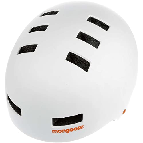 Mongoose Urban Hartschalen-Helm für Jugendliche/Erwachsene für Roller, BMX, zum Radfahren und Skateboarden, Herren und Damen, Kinder ab 8 Jahren, Weiß/Orange, Größe L, 60–62 cm von Mongoose