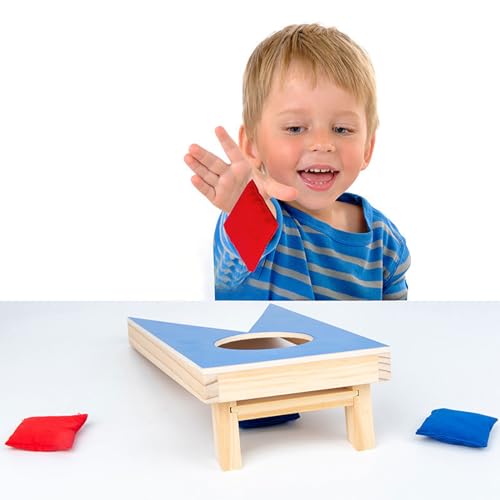 Mini-Tisch-Cornhole-Set – beschichtete Holzbretter mit 2 roten und 2 blauen Beuteln, Mini-Sitzsack-Wurfspiel-Set für Kinder, Holz-Schreibtisch-Cornhole-Spiel-Set für Reisen von Monivi