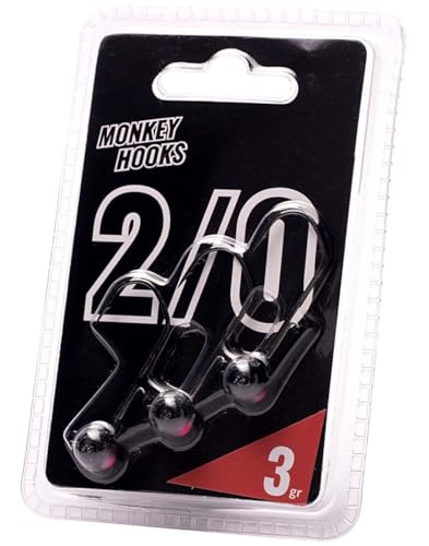 Monkey Lures Hook - 3 Jigköpfe, Größe/Gewicht/Farbe:Gr. 2/0 / 3g / Schwarz von Monkey Lures