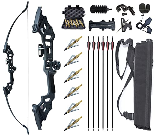 Monleap Archery 51" Takedown Recurve Bogen und Pfeile Set für Erwachsene Rechtshänder Langbogen Kit Metall Riser für Anfänger Schießübungen (schwarz 40lb) von Monleap