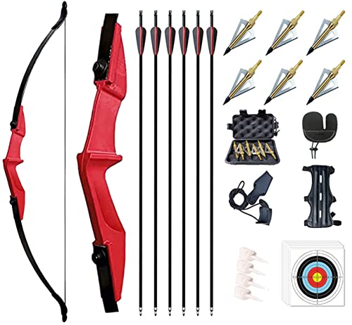Monleap Archery 53" Takedown Recurve-Bogen und Pfeil-Set für Erwachsene Langbogen-Kit Gerader Bogen für die Linke und rechte Hand für Anfänger-Jagd-Schießübungen (rot, 20 lb) von Monleap