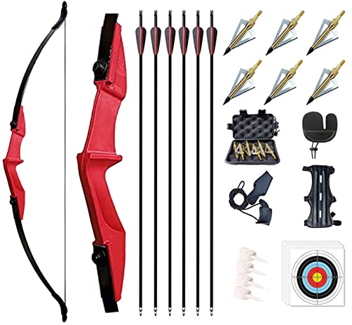 Monleap Archery 53" Takedown Recurve Bogen und Pfeile Set für Erwachsene Langbogen-Kit Gerader Bogen für die Linke und rechte Hand für Anfänger beim Jagdschießen (rot, 30 lb) von Monleap