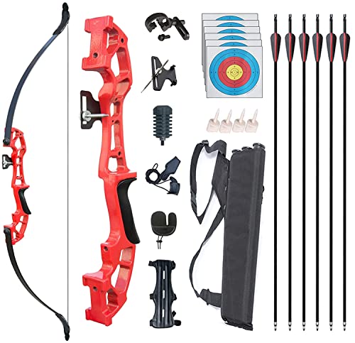 Monleap Archery Recurve Bogen und Pfeile Set für Erwachsene Metall Riser 57" Longbow Kit Rechtshänder gerader Bogen für Anfänger Outdoor Jagd Schießübungen (rot 40lb) von Monleap