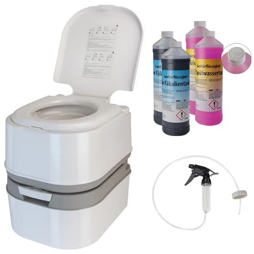 Montafox Campingtoilette 24 Liter - Optional erhältlich: Sanitärflüssigkeiten und Reinigungsspritze - WC + 2 x 2L + Spritze von Montafox