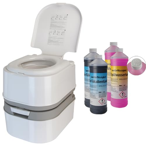 Montafox Campingtoilette 24 Liter - Optional erhältlich: Sanitärflüssigkeiten und Reinigungsspritze - WC + 2 x 2L von Montafox