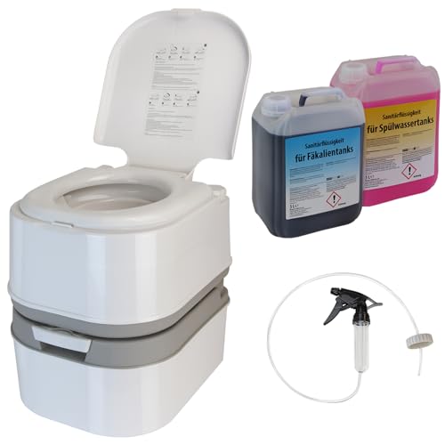 Montafox Campingtoilette 24 Liter - Optional erhältlich: Sanitärflüssigkeiten und Reinigungsspritze - WC + 2 x 5L + Spritze von Montafox