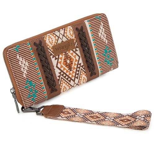 Montana West Wrangler Handgelenk-Geldbörse für Damen, Boho-Azteken-Clutch, Kreditkartenetui, Braun, Aztekenmuster von Montana West