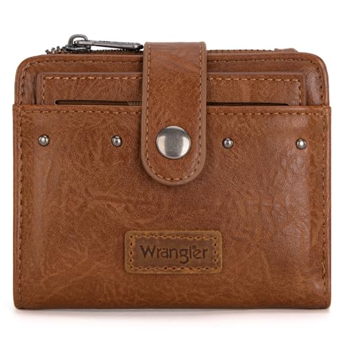 Montana West X Wrangler Geldbörse für Damen, klein, faltbar, Kreditkartenetui mit abnehmbarem Ausweisfenster, A-braun, Western von Montana West
