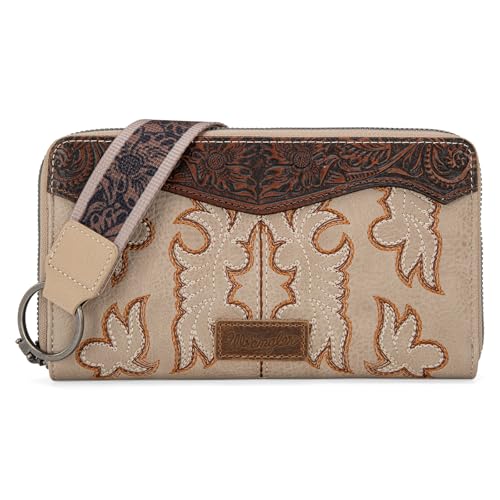 Wrangler Handgelenk-Geldbörse, Western-Geldbörse für Damen, florales Design, Stiefelstich, A-tooling-tan von Montana West