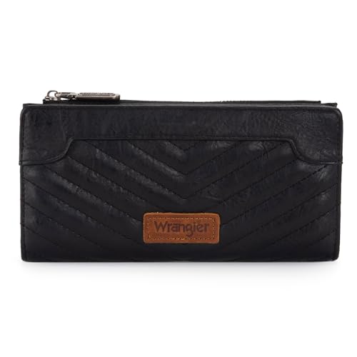 Wrangler Minimalistische Geldbörse für Damen, Kreditkartenetui, Reisebrieftasche, Kartenetuis und Geldorganizer mit glatten Reißverschlüssen, A-Schwarz, Minimalistisch von Montana West