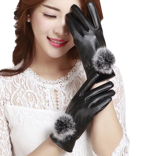 Formelle Lederhandschuhe, Touchscreen-Handschuhe, Winter, warmes Fleecefutter, dicke warme Handschuhe, Handwärmer, Damen-Lederhandschuhe, Winter von Montesy