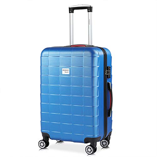 Monzana® Koffer Handgepäck Trolley mit TSA Schloss Zwillingsrollen Teleskopgriff Standfüße Größe L Blau Reisekoffer Rollkoffer von Monzana