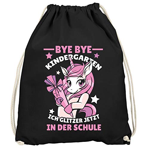 MoonWorks® Kinder Turnbeutel Einhorn Ich Glitzer jetzt in der Schule Geschenk zur Einschulung Mädchen schwarz Unisize von MoonWorks
