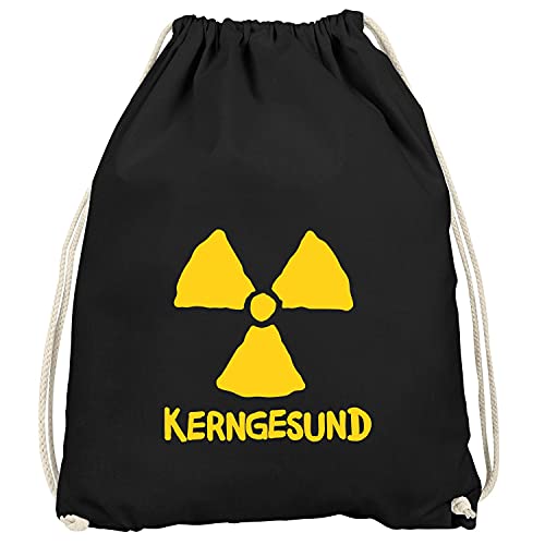 MoonWorks® Turnbeutel lustig Aufdruck Kerngesund schwarzer Humor Statement Kernkraft Ironie radioaktiv Gymbag schwarz Unisize von MoonWorks
