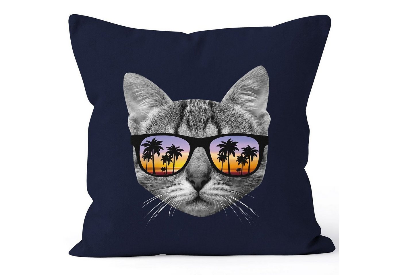 MoonWorks Dekokissen Kissenbezug Katze mit Sonnenbrille Kissen-Hülle 40x40 Baumwolle Moonworks® von MoonWorks