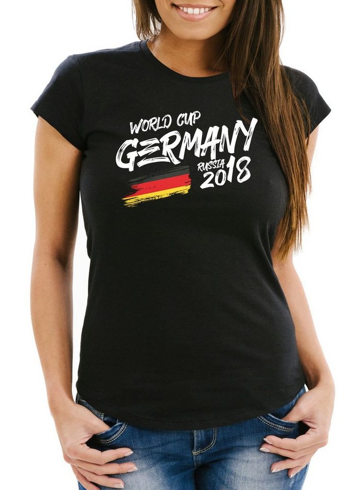 MoonWorks Print-Shirt Damen Fan-Shirt Deutschland WM 2018 Fußball Weltmeisterschaft Trikot Flagge T-Shirt Fußball-Shirt Deutschland-Shirt Fan-Trikot Deutschland-Trikot Moonworks® mit Print von MoonWorks