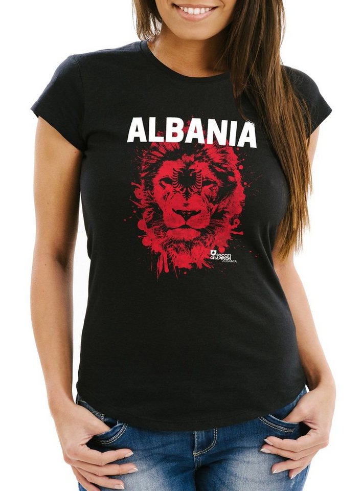 MoonWorks Print-Shirt Damen T-Shirt Fanshirt Albanien Albania Fußball EM WM Löwe Shqipërisë MoonWorks® mit Print von MoonWorks