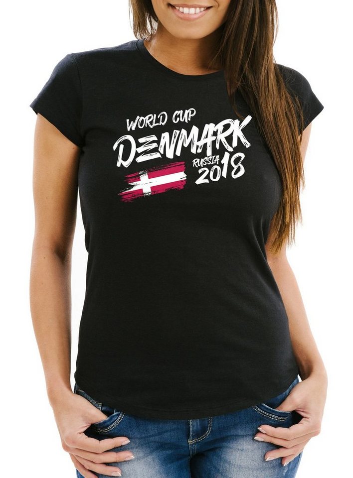 MoonWorks Print-Shirt Damen T-Shirt WM-Shirt Dänemark Denmark Danmark Fan-Shirt WM 2018 Fußball Weltmeisterschaft Moonworks® mit Print von MoonWorks