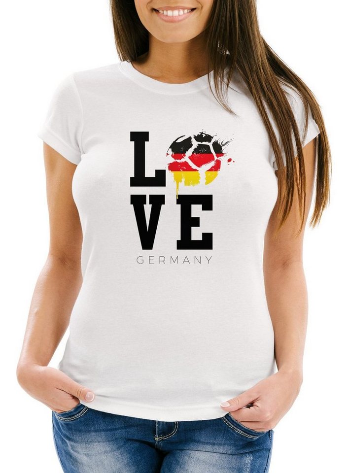 MoonWorks Print-Shirt Damen WM-Shirt Deutschland Fan-Shirt Germany Love Fußball Slim Fit Baumwolle Moonworks® mit Print von MoonWorks