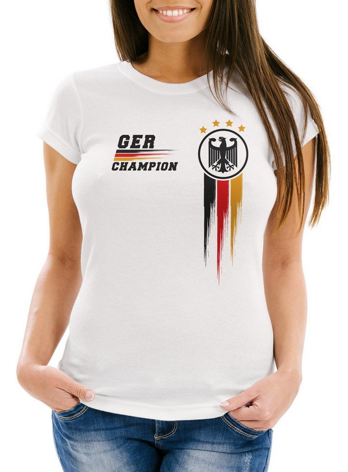 MoonWorks Print-Shirt EM Shirt Damen Deutschland Fußball Fanshirt Champion Germany mit Print von MoonWorks