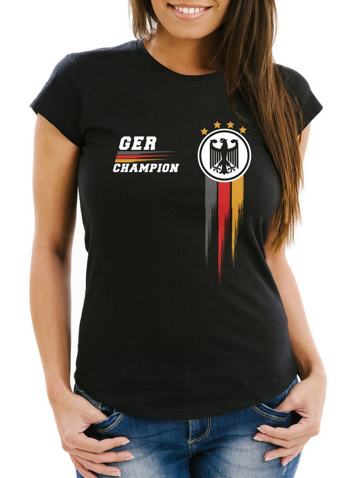 MoonWorks Print-Shirt EM Shirt Damen Deutschland Fußball Fanshirt Champion Germany mit Print von MoonWorks