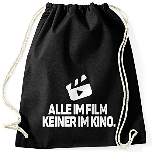 MoonWorks Turnbeutel Alle im Film, Keiner im Kino Stoffbeutel Gymbag Drogen Spruch Party feiern Festival schwarz Unisize von MoonWorks